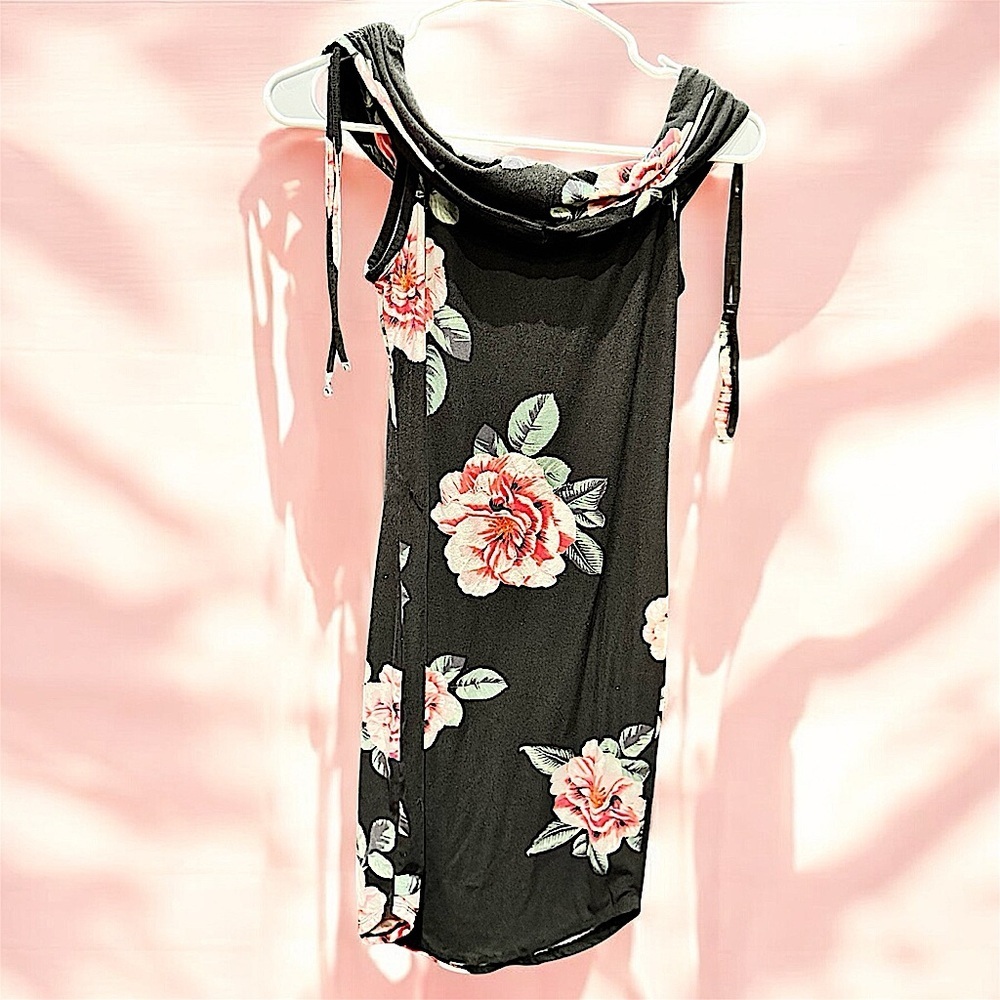 No Boundaries Pink black dress off shoulder MEDIUM length 36in pit to pit 14in